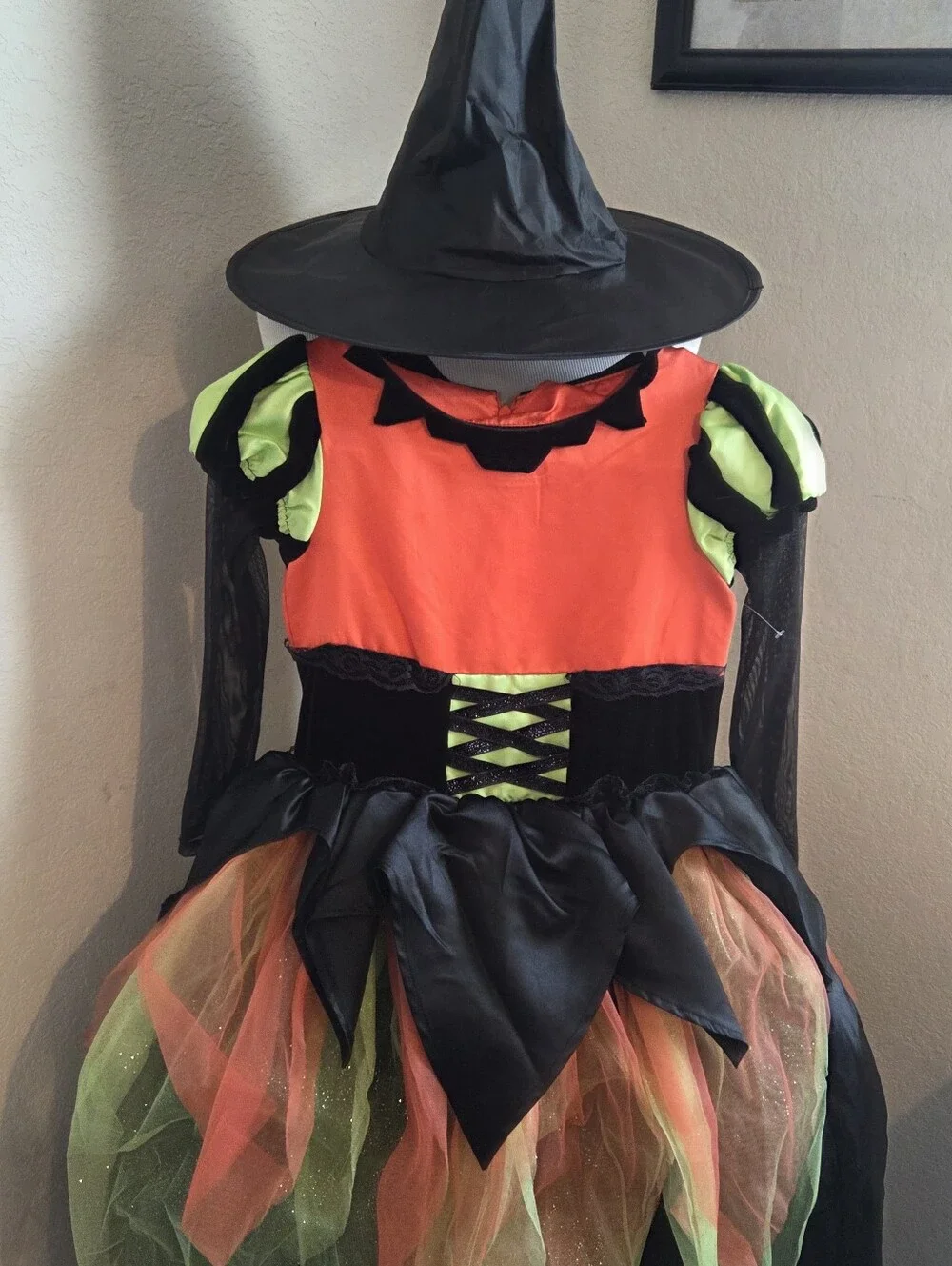 Kids Halloween Witch Costume4/6 - Neon Orange & Lime Green